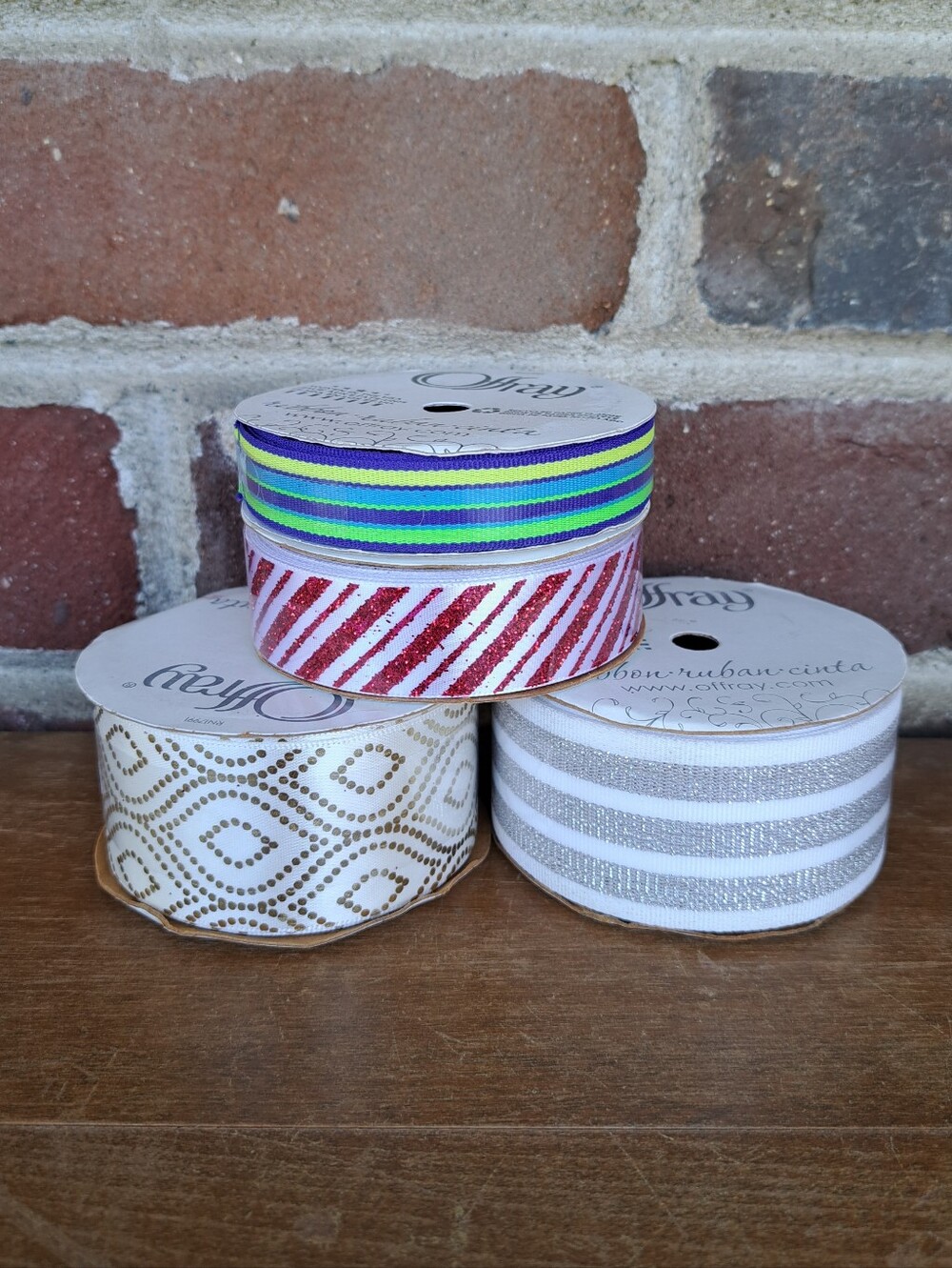 Lot of 4 New Offray Patterned Crafting Ribbon for Holiday Christmas Gift